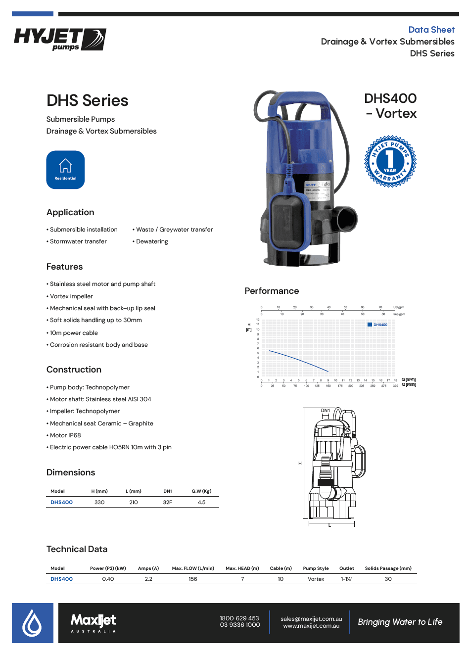 Hyjet DHS400 Vortex Submersible Pump
