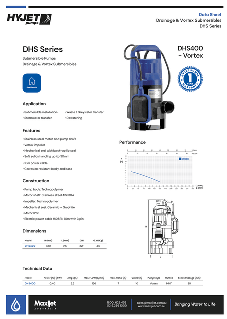 Hyjet DHS400 Vortex Submersible Pump