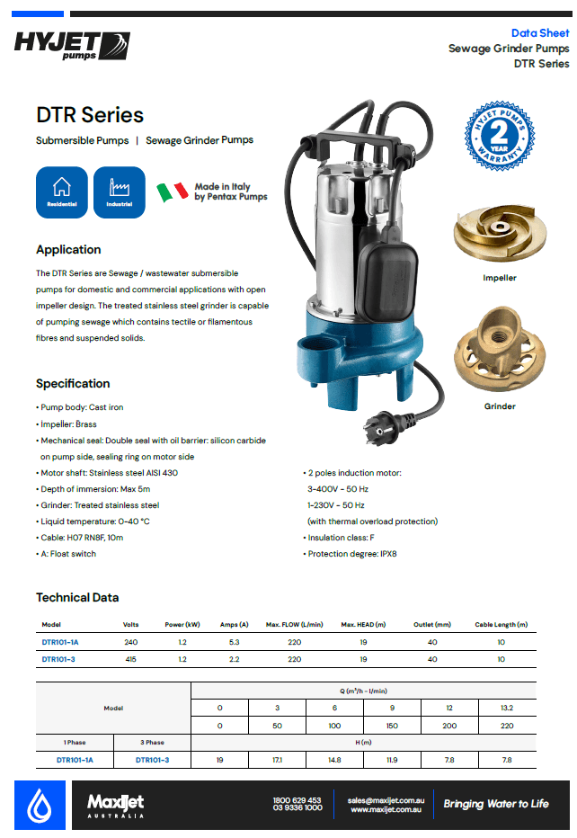 Hyjet DTR101 Sewage Grinder Pump