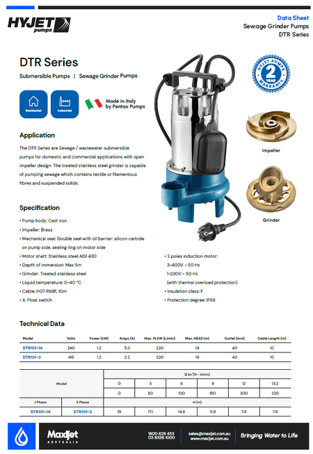 Hyjet DTR101 Sewage Grinder Pump