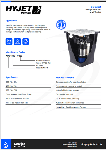 Maxijet MMP300-V180 Mini Pit Pump Station (32 L)